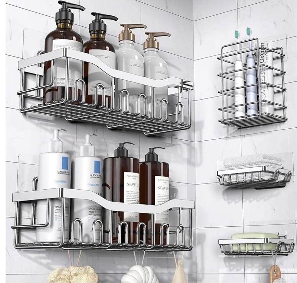 5 Pack Stainless Steel Shower Caddy Organizer Set